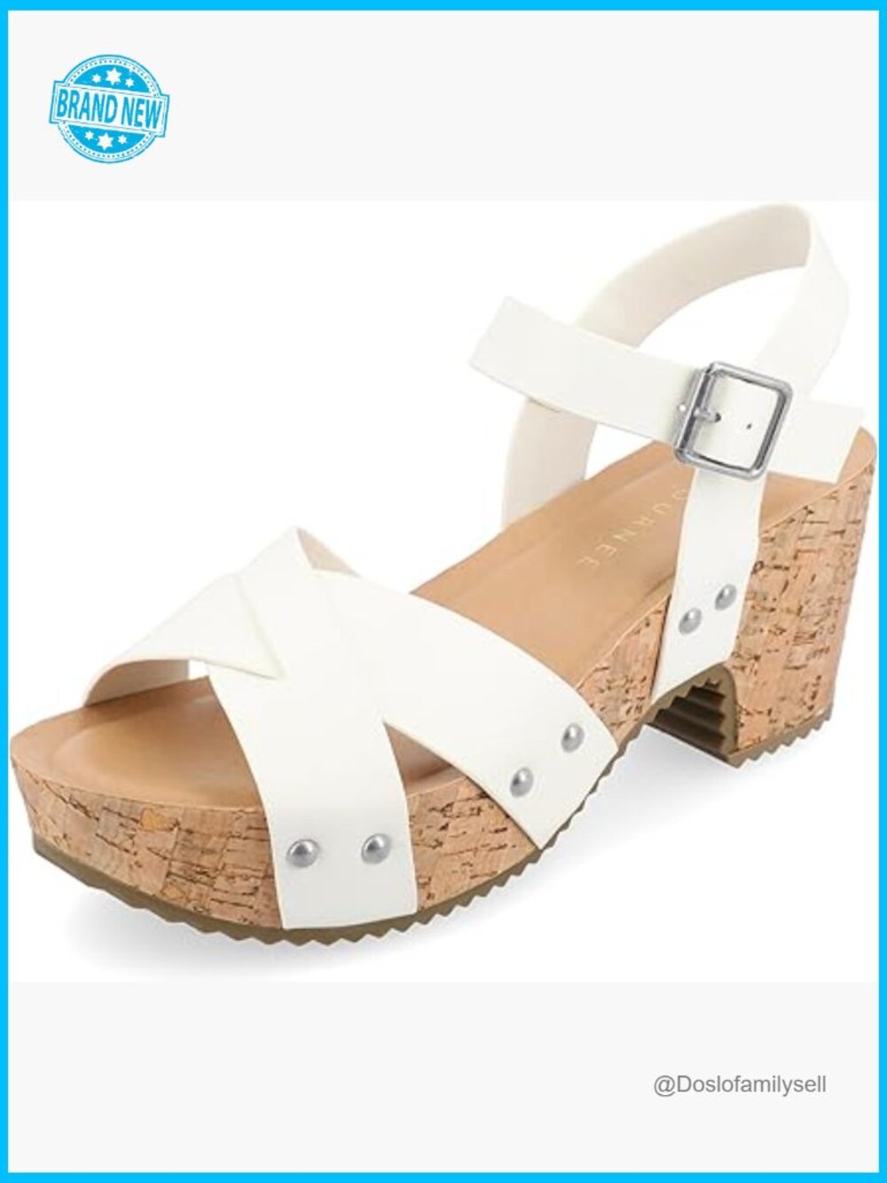 Women's Crisscross Studded Chunky Block Cork Heel Platform Sandal